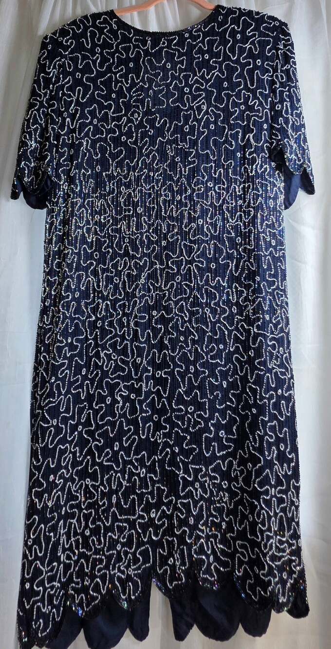Vintage Carina hand-beaded silk midi evening dress Size 16